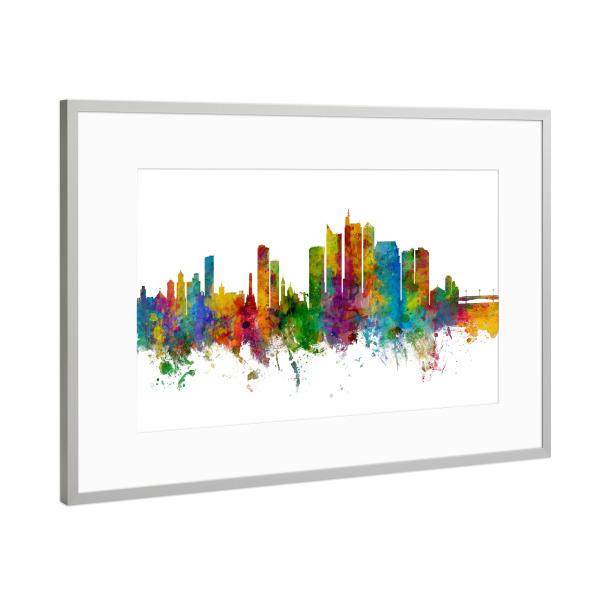 Poster mit Rahmen Silber "Manila Philippines Skyline" artboxONE - Städte - Manila,Philippines,Skyline,Cityscape,Painting,Watercolour,Stadtbild