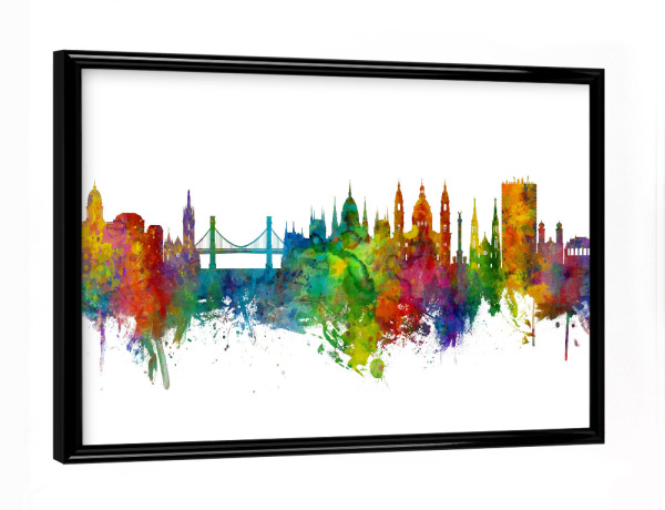 Poster mit schwarzem Rahmen "Budapest Hungary Skyline" artboxONE - Städte - Budapest,Hungary,Skyline,Cityscape,Painting,Watercolour,Stadtbild