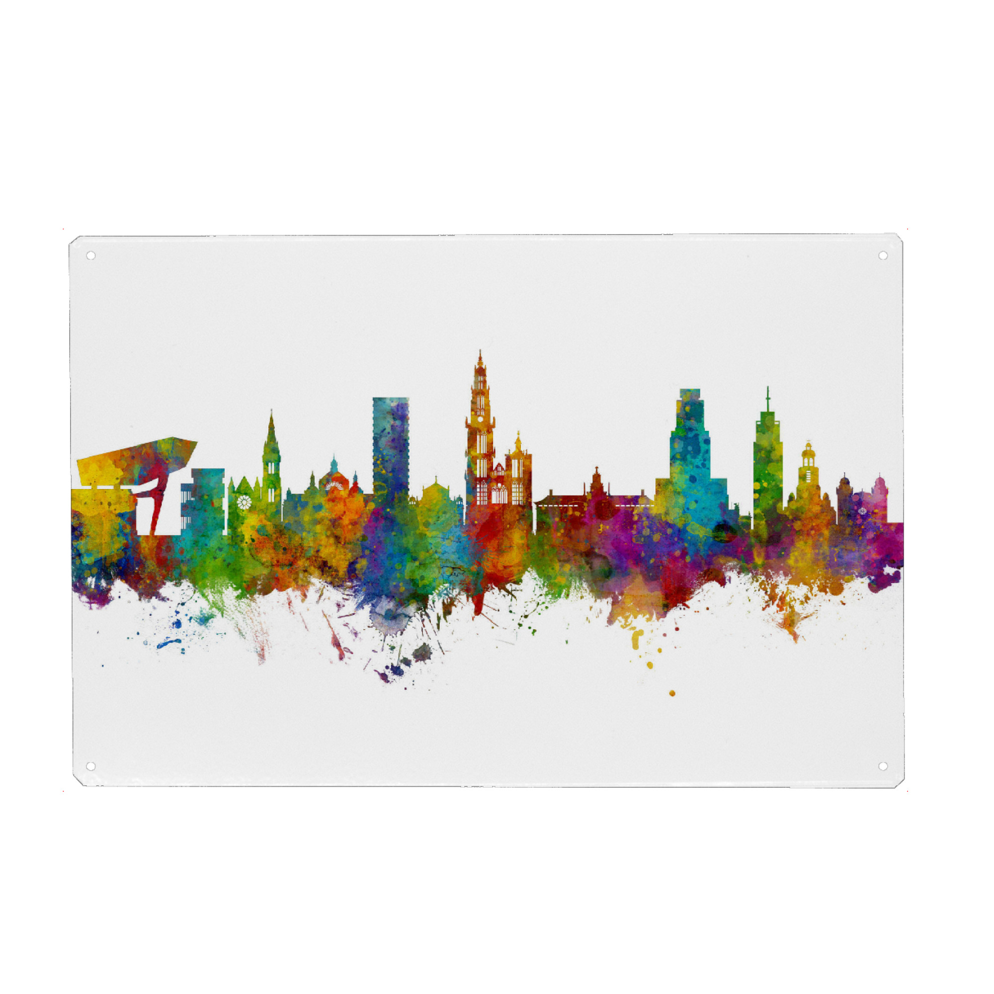 Metall Poster "Antwerp Belgium Skyline" artboxONE - Städte - Antwerp,Belgium,Skyline,Cityscape,Painting,Watercolour,Stadtbild - Blechschild