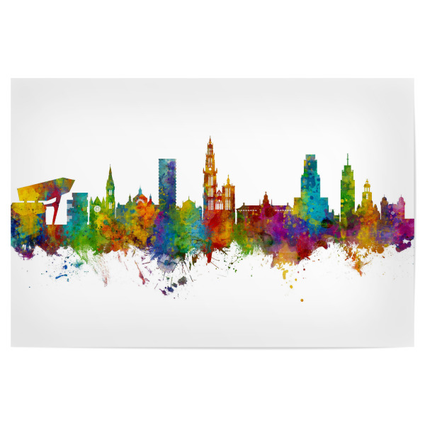 Poster "Antwerp Belgium Skyline" artboxONE - Städte - Antwerp,Belgium,Skyline,Cityscape,Painting,Watercolour,Stadtbild