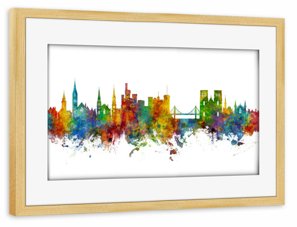 Poster mit Rahmen kiefer "Inverness Scotland Skyline" artboxONE - Städte - Inverness,Scotland,Skyline,Cityscape,Painting,Watercolour,Stadtbild