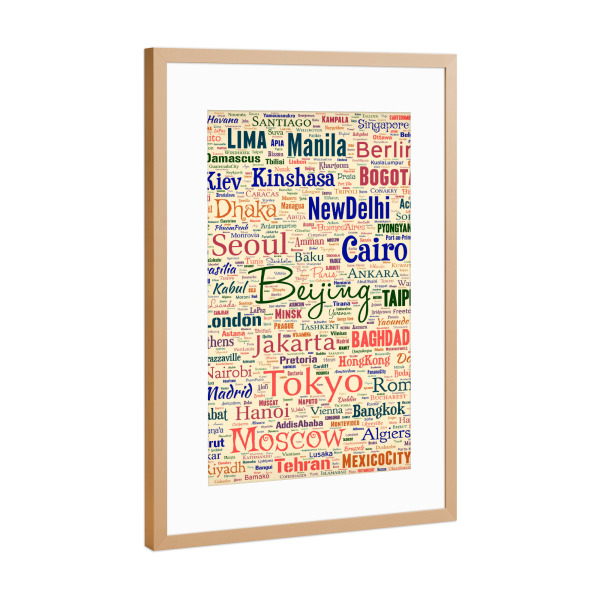 Poster mit Rahmen Kupfer "Capital Cities World Color" artboxONE - Städte,Typografie,Reise - Cities,Worl cities,Typography,Color