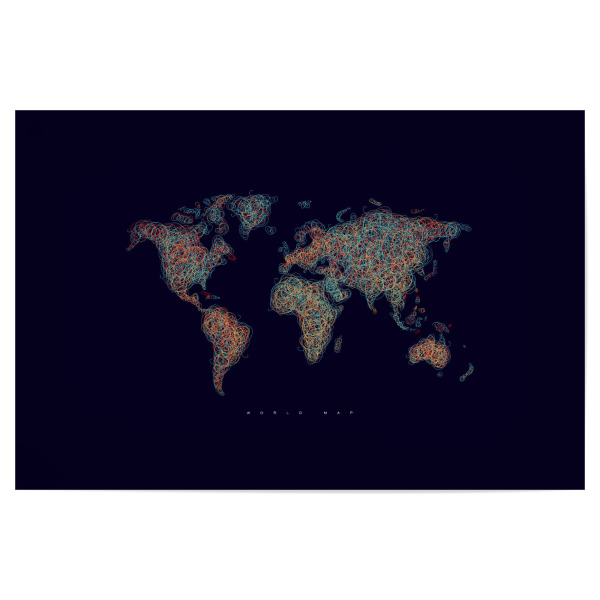 Poster "World map tangle line red dark" artboxONE - Kartografie