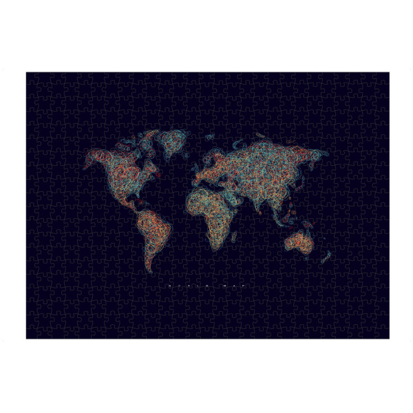 Puzzle Ravensburger "World map tangle line red dark" artboxONE - Kartografie