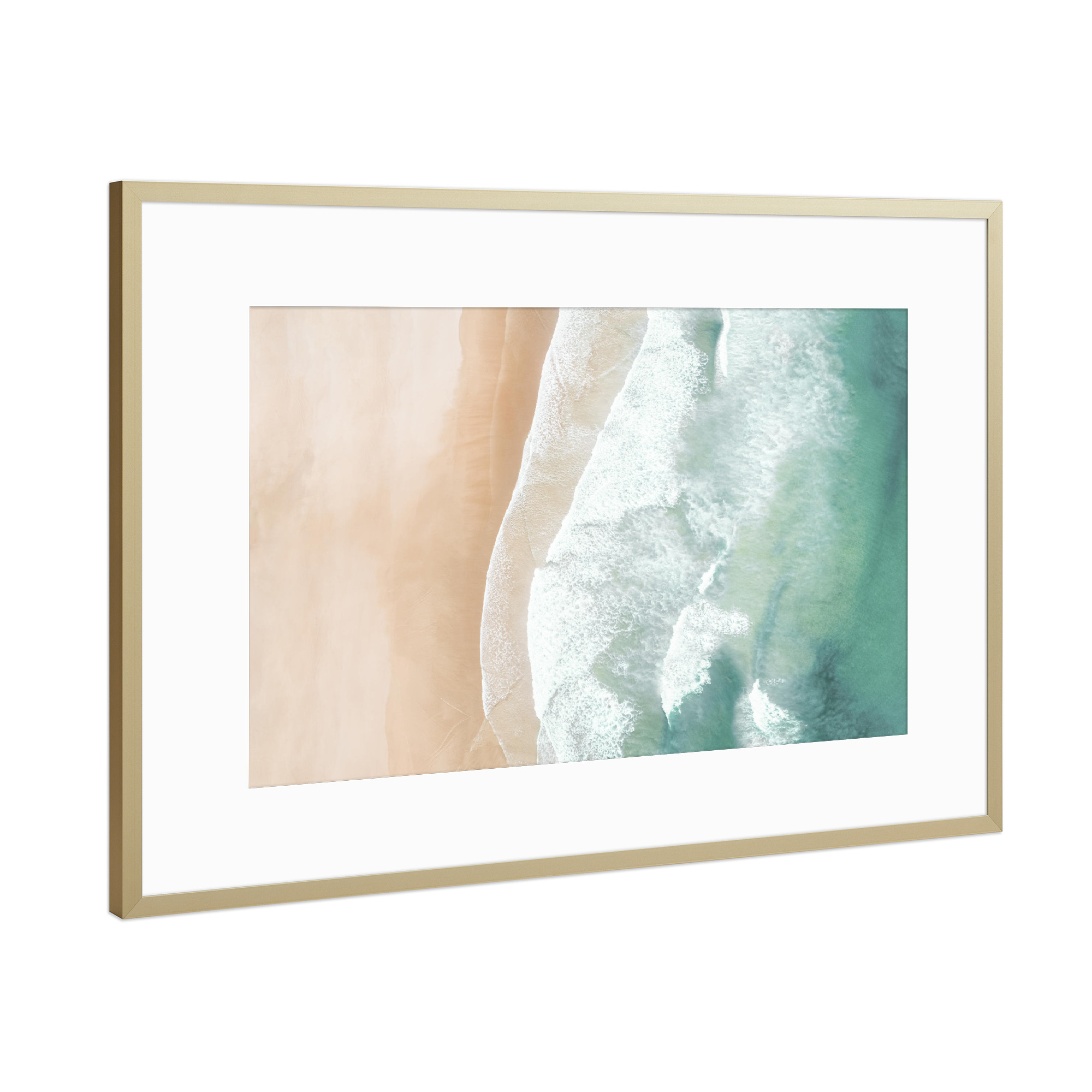 Poster mit Rahmen Gold "Views over the sea" artboxONE - Natur,Reise - Beach,Sea,Ocean,Aerial,Aerial view,Photography,Waves