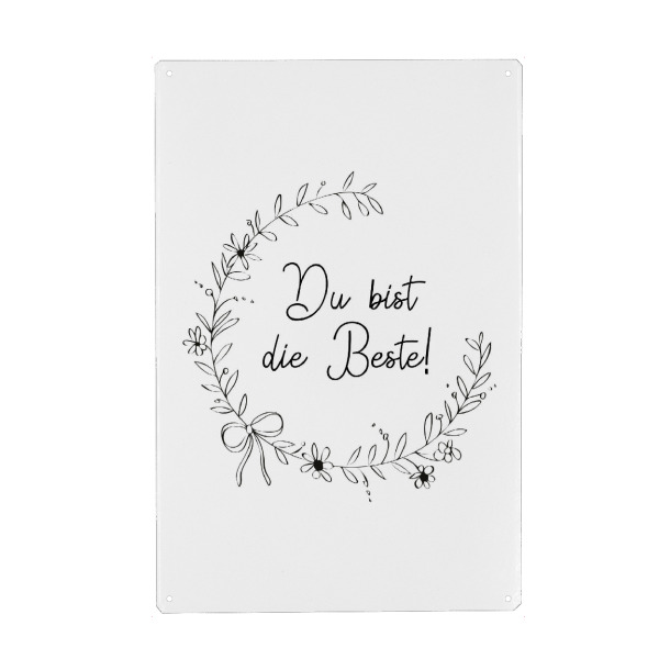 Holzbild "Du bist die Beste mit Blumenkranz" artboxONE - Typografie,Schwarzweiß,Liebe,Für Mama