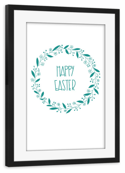 Poster mit Rahmen schwarz "Happy easter grün" artboxONE - Typografie - Ostern,Frohe ostern,Ostern geschenk,Floral,Pflanzen,Blumenkranz,Blumen,Happy