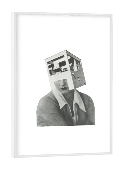 Poster mit weißem Rahmen "Head of the House" artboxONE - Abstrakt,Schwarzweiß - Surreal,Minimal,Woman,Mother,Dream,Head,Dada,Surrealism