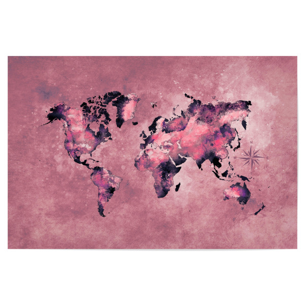 Poster 30x20 cm "World map coral red" artboxONE - Reise,Kartografie