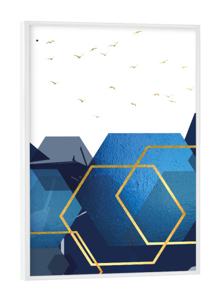 Poster mit weißem Rahmen "Digital Landscape in Blue and Gold" artboxONE - Abstrakt,Geometrie