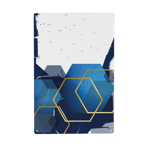 Holzbild "Digital Landscape in Blue and Gold" artboxONE - Abstrakt,Geometrie