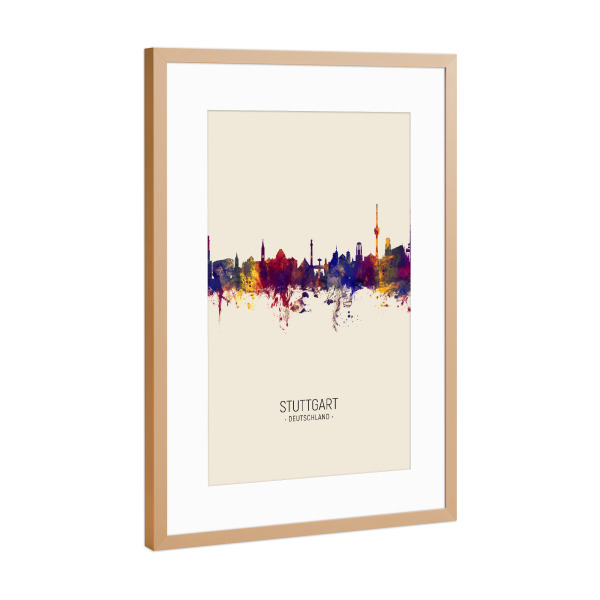 Poster mit Rahmen Kupfer "Stuttgart Skyline Beige" artboxONE - Städte / Stuttgart - Stuttgart,Germany,Skyline,Cityscape,Painting,Watercolour,Stadtbild