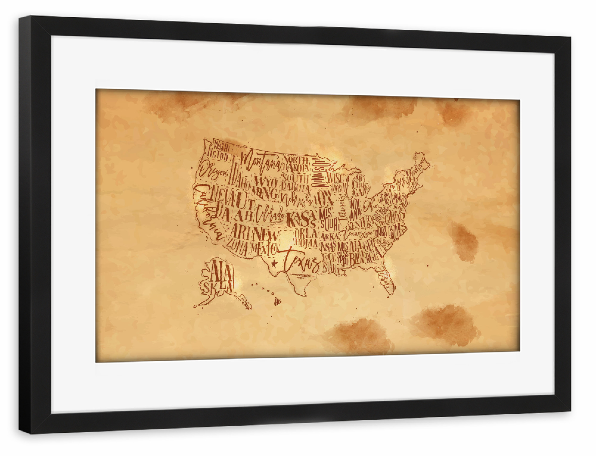 Poster mit Rahmen schwarz "Map USA vintage craft" artboxONE - Kartografie