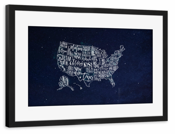 Poster mit Rahmen schwarz "Map USA vintage blue" artboxONE - Reise,Kartografie