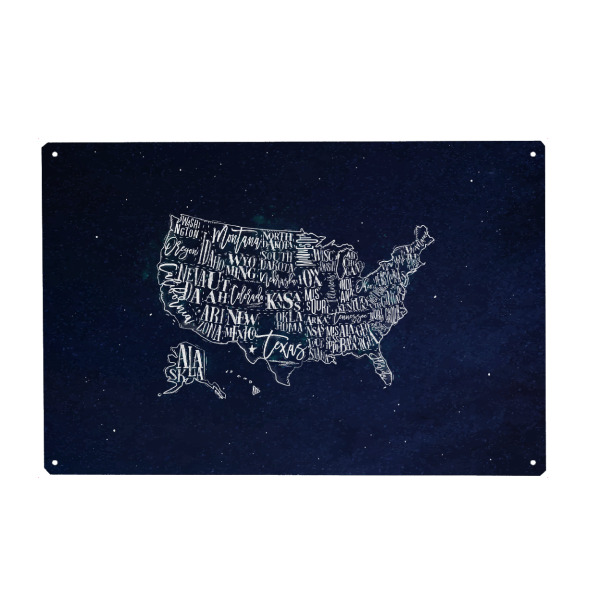 Metall Poster "Map USA vintage blue" artboxONE - Reise,Kartografie
