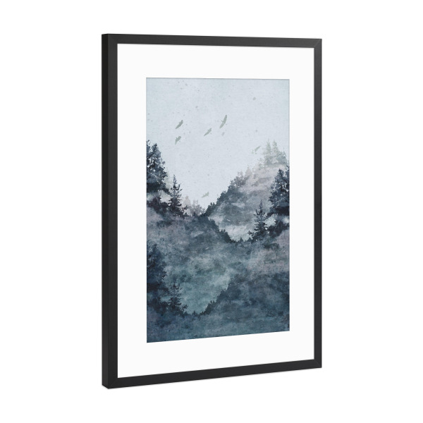 Poster mit Rahmen Schwarz (Metallic) "Wald Nebel abstrakt" artboxONE - Natur,Abstrakt