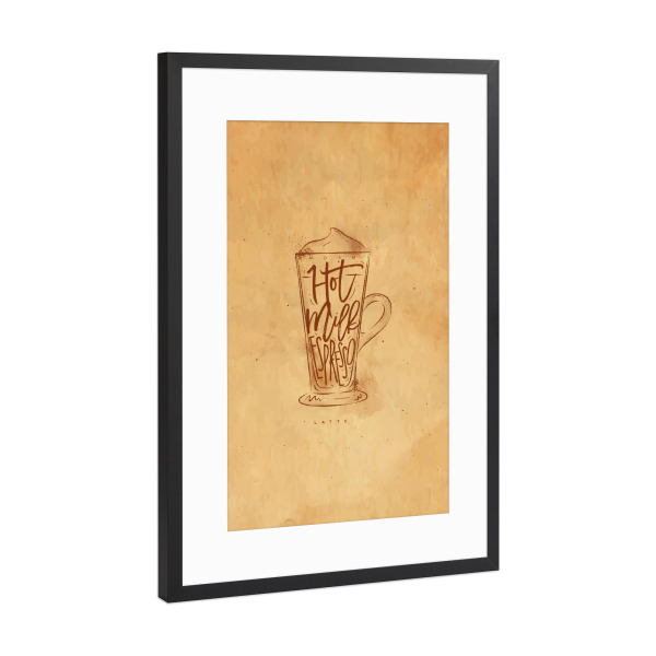 Poster mit Rahmen Schwarz (Metallic) "Coffee latte cup craft" artboxONE - Essen & Trinken