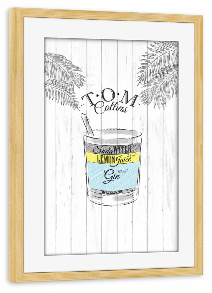 Poster mit Rahmen kiefer "Tom Collins cocktail wood" artboxONE - Essen & Trinken / Alkohol