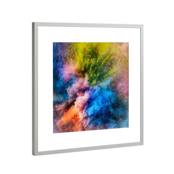 Poster mit Rahmen Silber "Vivid holi powder in an explosion" artboxONE - Abstrakt,Festivals