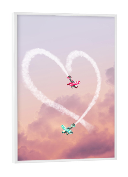 Poster mit weißem Rahmen "LOVE IS IN THE SKY" artboxONE - Liebe - Plane,Funny,Humor,Love,Pop-art,Contemporary-art,Modern-art,Air,Sky,Clouds