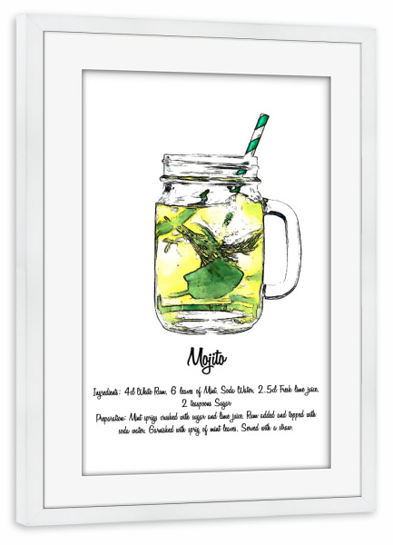 Poster mit Rahmen weiß "Mojito Cocktail Recipe" artboxONE - Essen & Trinken / Alkohol