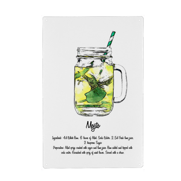 Metall Poster "Mojito Cocktail Recipe" artboxONE - Essen & Trinken / Alkohol