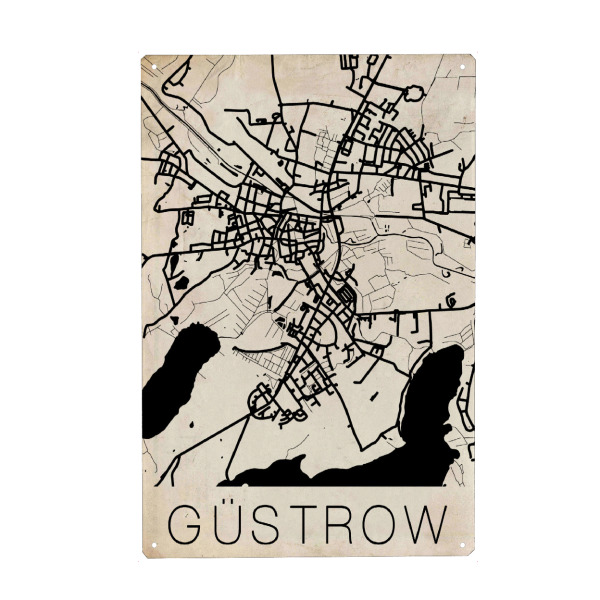 Metall Poster "Retro Map Gustrow Germany" artboxONE - Städte,Reise,Kartografie - Retro,Map,Gustrow,Germany - Blechschild