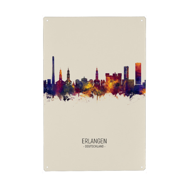 Holzbild "Erlangen Skyline Beige" artboxONE - Städte - Erlangen,Germany,Skyline,Cityscape,Painting,Watercolour,Stadtbild