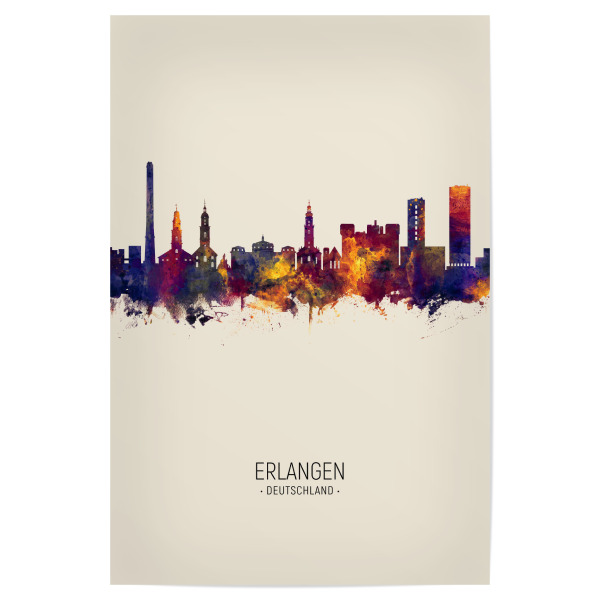 Poster "Erlangen Skyline Beige" artboxONE - Städte - Erlangen,Germany,Skyline,Cityscape,Painting,Watercolour,Stadtbild