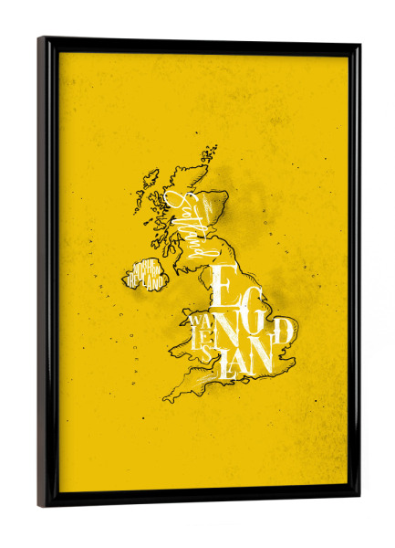 Poster mit schwarzem Rahmen "Map United Kingdom vintage yellow" artboxONE - Reise,Kartografie