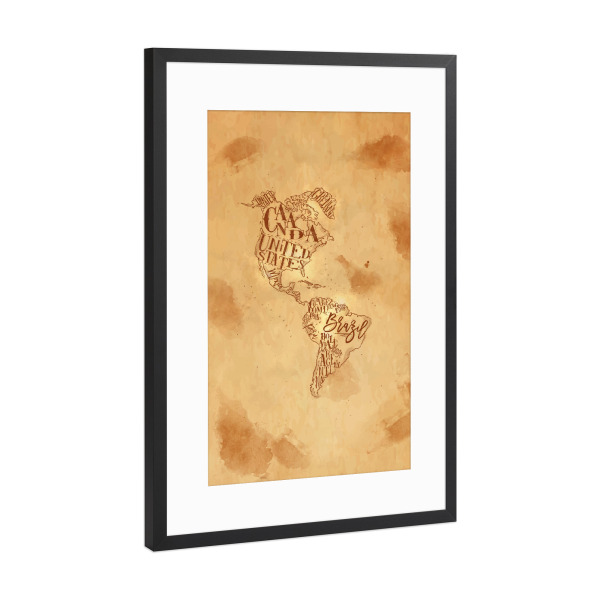 Poster mit Rahmen Schwarz (Metallic) "Map America vintage craft" artboxONE - Reise,Kartografie