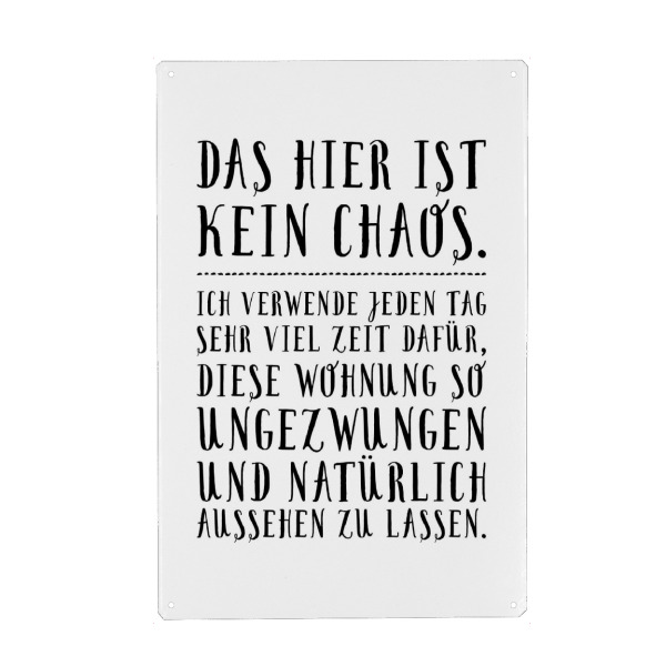 Holzbild "Das hier ist kein Chaos" artboxONE - Typografie,Schwarzweiß - Chaos,Wohnung,Unordnung,Aufräumen,Zuhause,Einweihung,Geschenk