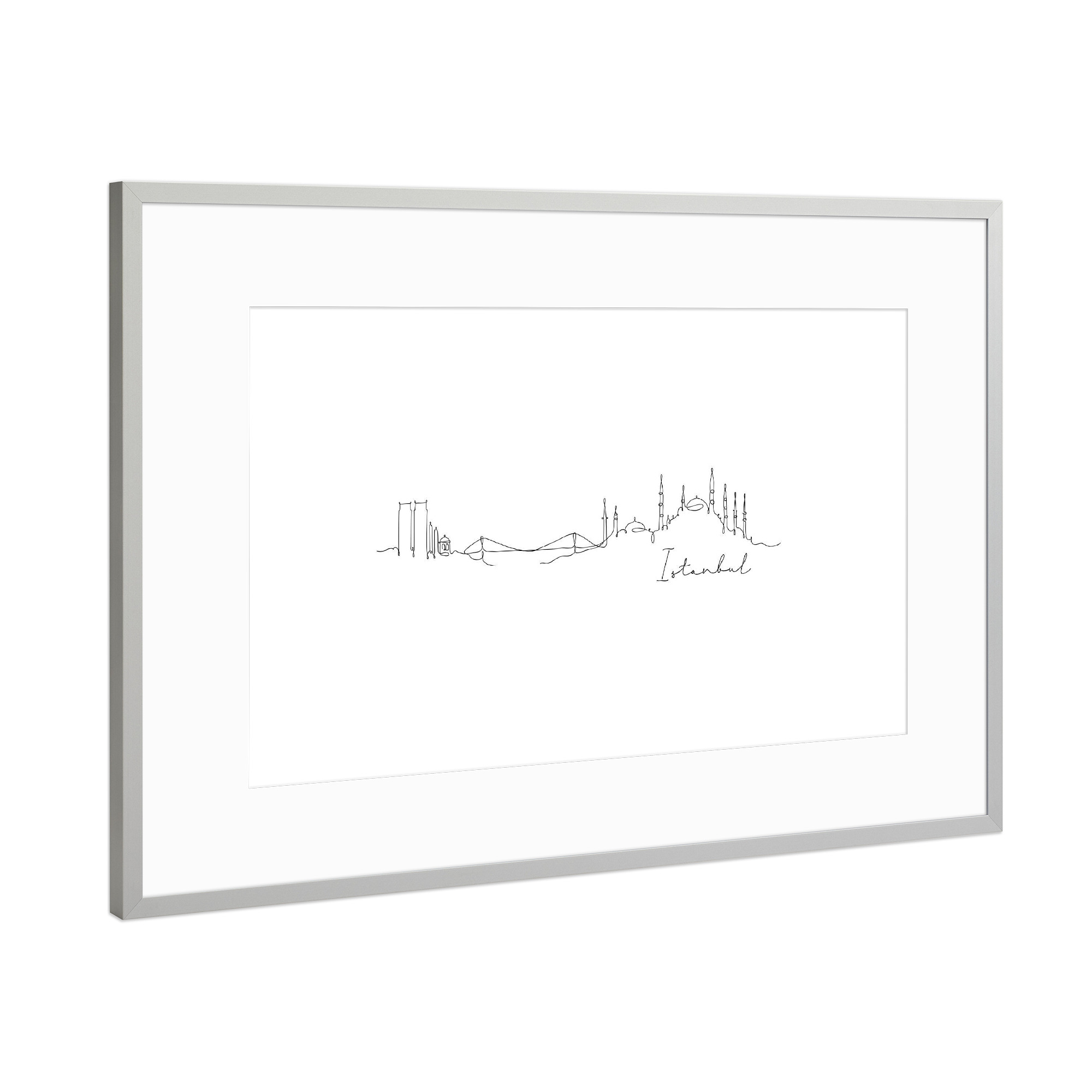 Poster mit Rahmen Silber "Pen line silhouette Istanbul" artboxONE - Schwarzweiß,Städte / Istanbul