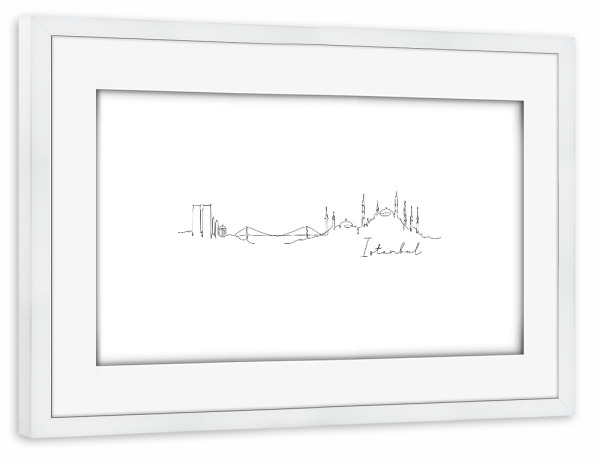 Poster mit Rahmen weiß "Pen line silhouette Istanbul" artboxONE - Schwarzweiß,Städte / Istanbul