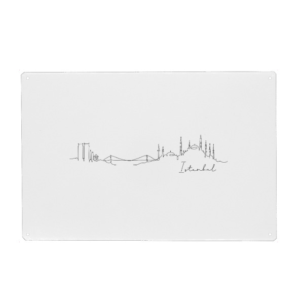 Holzbild "Pen line silhouette Istanbul" artboxONE - Schwarzweiß,Städte / Istanbul