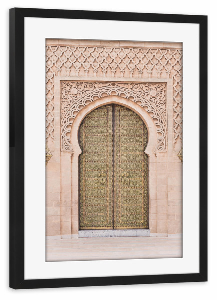 Poster mit Rahmen schwarz "Boho Dreams" artboxONE - Städte,Architektur - Boho,Morroco,Doors,Pink,Architecture,Blush pink