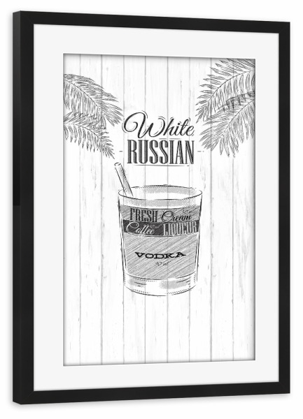 Poster mit Rahmen schwarz "White russian cocktail wood" artboxONE - Essen & Trinken / Alkohol