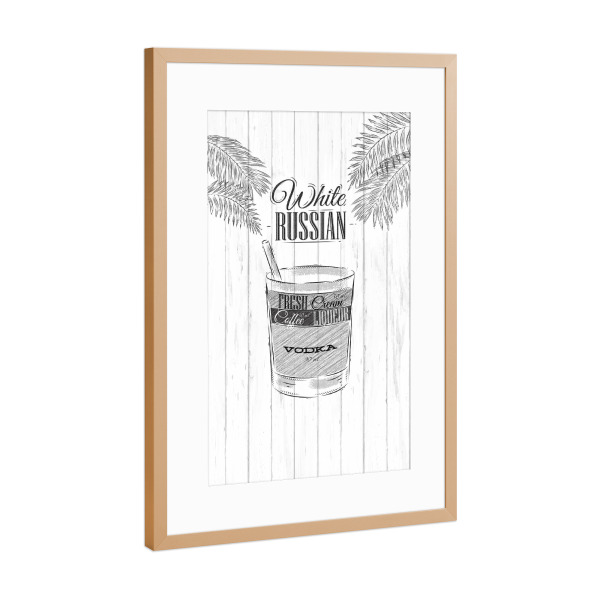 Poster mit Rahmen Kupfer "White russian cocktail wood" artboxONE - Essen & Trinken / Alkohol