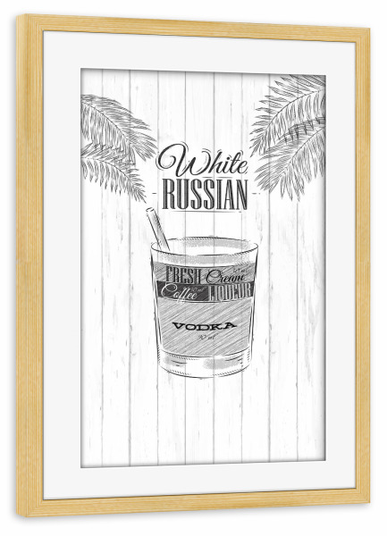 Poster mit Rahmen kiefer "White russian cocktail wood" artboxONE - Essen & Trinken / Alkohol