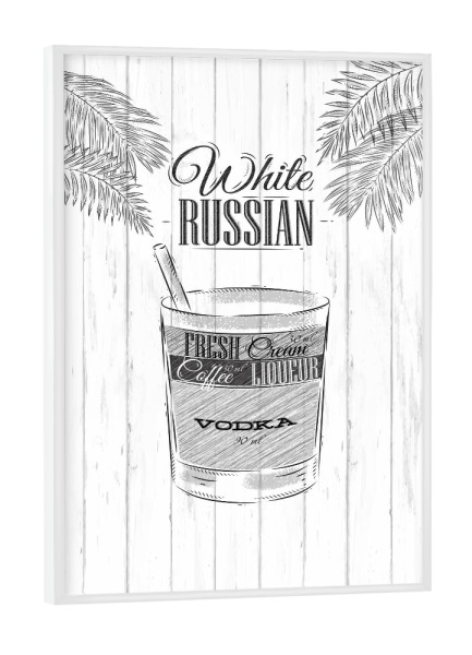 Poster mit weißem Rahmen "White russian cocktail wood" artboxONE - Essen & Trinken / Alkohol