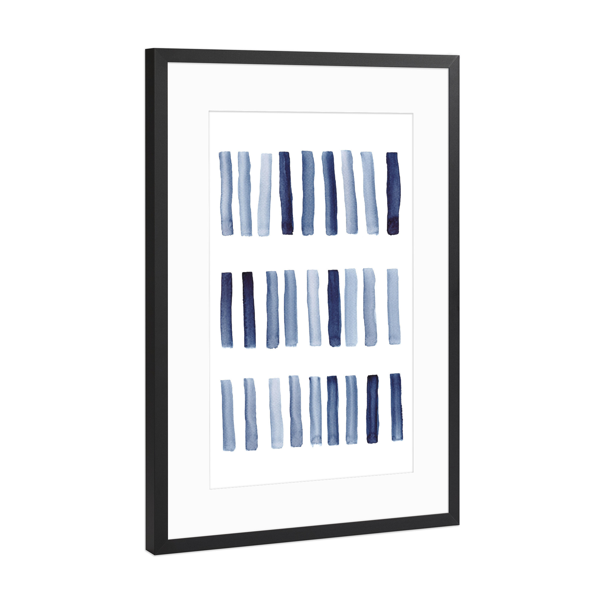 Poster mit Rahmen Schwarz (Metallic) "Striche aquarell blau" artboxONE - Abstrakt