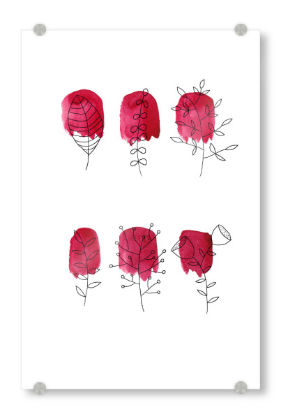 Acrylglasbild "Floral rot" artboxONE - Floral,Liebe - Floral,Aquarell,Pflanze,Natur,Linienzeichnung,Blumen,Minimalistisch,Mutter