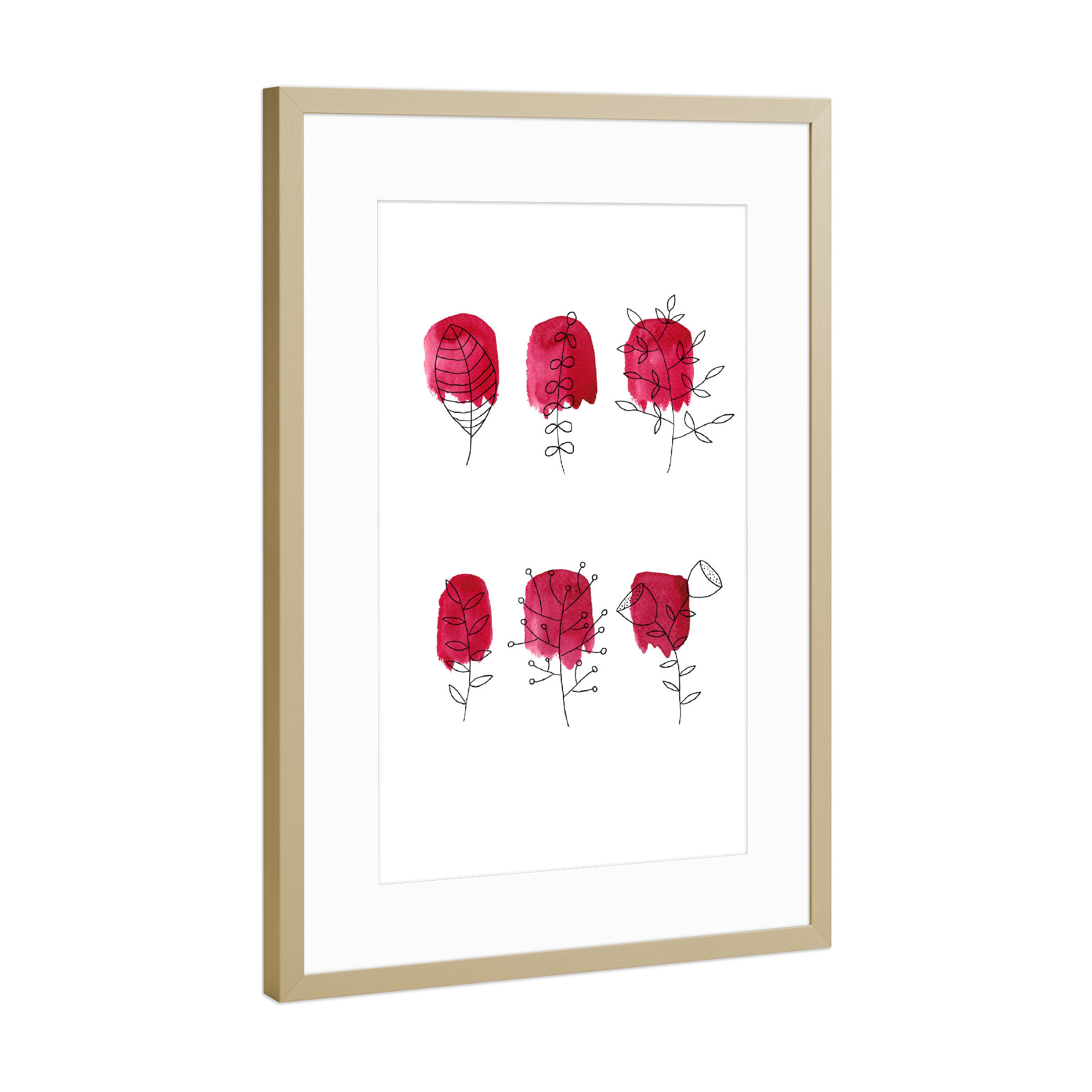 Poster mit Rahmen Gold "Floral rot" artboxONE - Floral,Liebe - Floral,Aquarell,Pflanze,Natur,Linienzeichnung,Blumen,Minimalistisch,Mutter