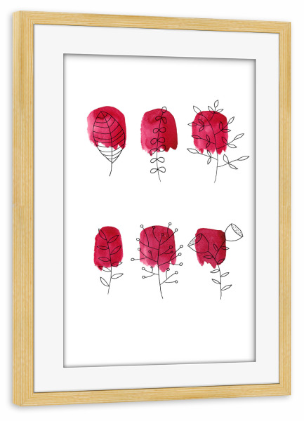 Poster mit Rahmen kiefer "Floral rot" artboxONE - Floral,Liebe - Floral,Aquarell,Pflanze,Natur,Linienzeichnung,Blumen,Minimalistisch,Mutter