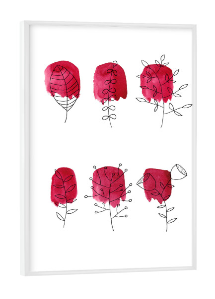 Poster mit weißem Rahmen "Floral rot" artboxONE - Floral,Liebe - Floral,Aquarell,Pflanze,Natur,Linienzeichnung,Blumen,Minimalistisch,Mutter