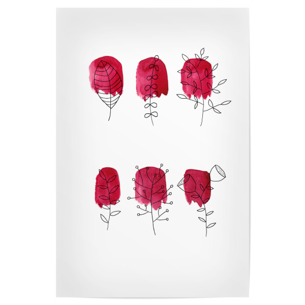 Poster "Floral rot" artboxONE - Floral,Liebe - Floral,Aquarell,Pflanze,Natur,Linienzeichnung,Blumen,Minimalistisch,Mutter