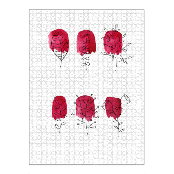 Puzzle Ravensburger "Floral rot" artboxONE - Floral,Liebe - Floral,Aquarell,Pflanze,Natur,Linienzeichnung,Blumen,Minimalistisch,Mutter - Bild floral