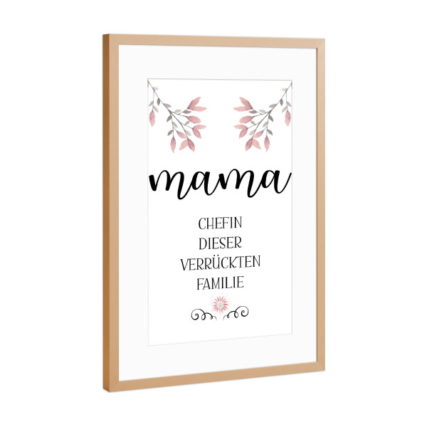 Poster mit Rahmen Kupfer "MAMA Die Chefin" artboxONE - Typografie,Für Mama - Mama,Mami,Mutter,Mutti,Muttertag,Lustig,Lustiger spruch,Familie,Blumen