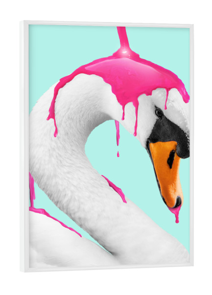 Poster mit weißem Rahmen "MAKING A FLAMINGO" artboxONE - Tiere,Abstrakt