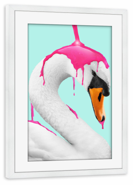 Poster mit Rahmen weiß "MAKING A FLAMINGO" artboxONE - Tiere,Abstrakt